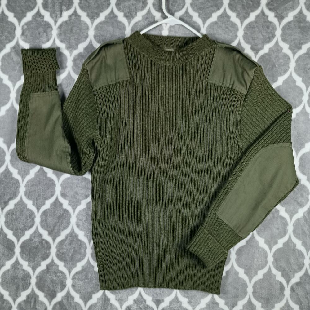 DSCP Commando Service Sweater Men 40 Green Wool Military‎ Ribbed Epaulettes